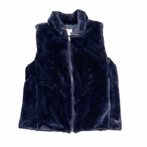 J.CREW Navy Faux Fur Vest Size S Navy Fall Zipper Front Cozy